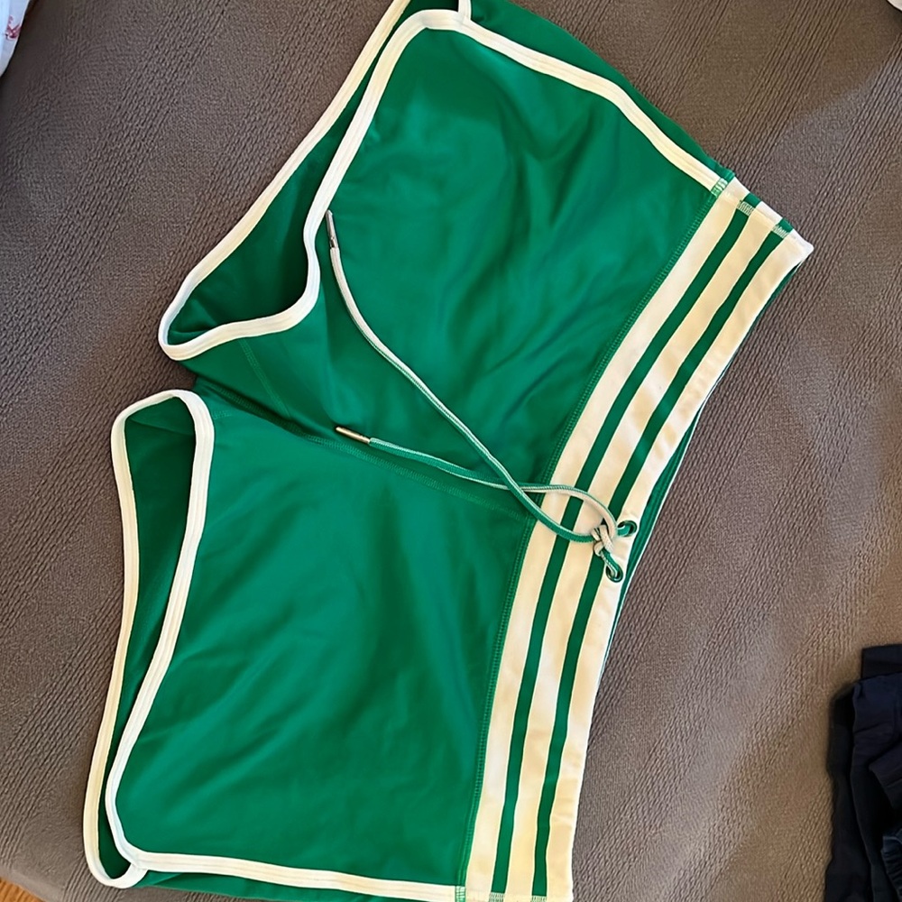 Athleta Green Athletic Shorts with Cream Trim